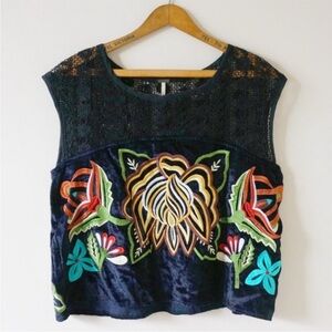 Free people embroidered cropped velvet tank top